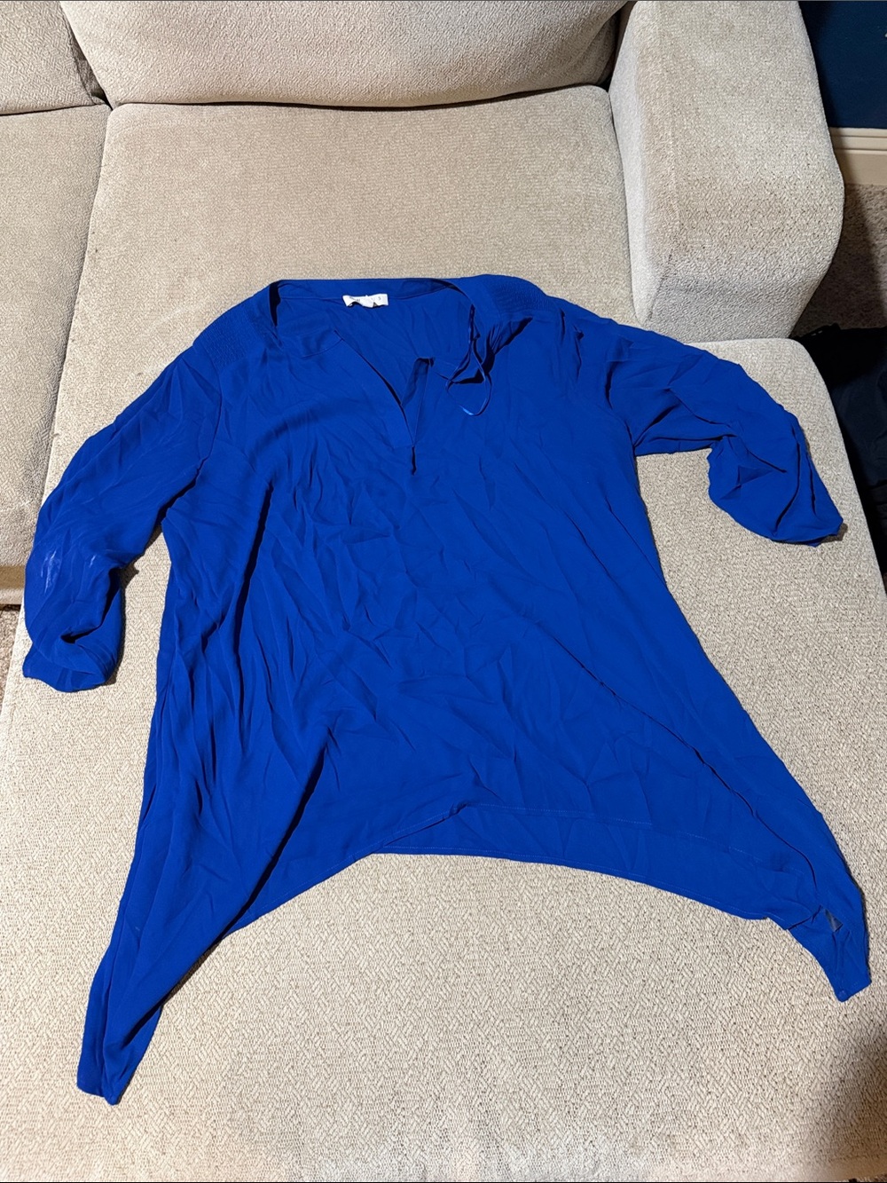 Chaus Cobalt Blue Asymmetrical Tunic Blouse